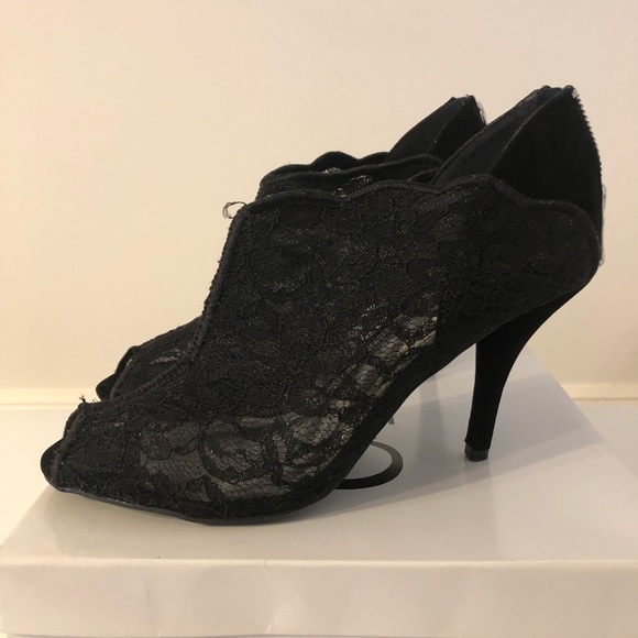 CATO Black Lace Peep Toe Heels - Picture 2 of 8